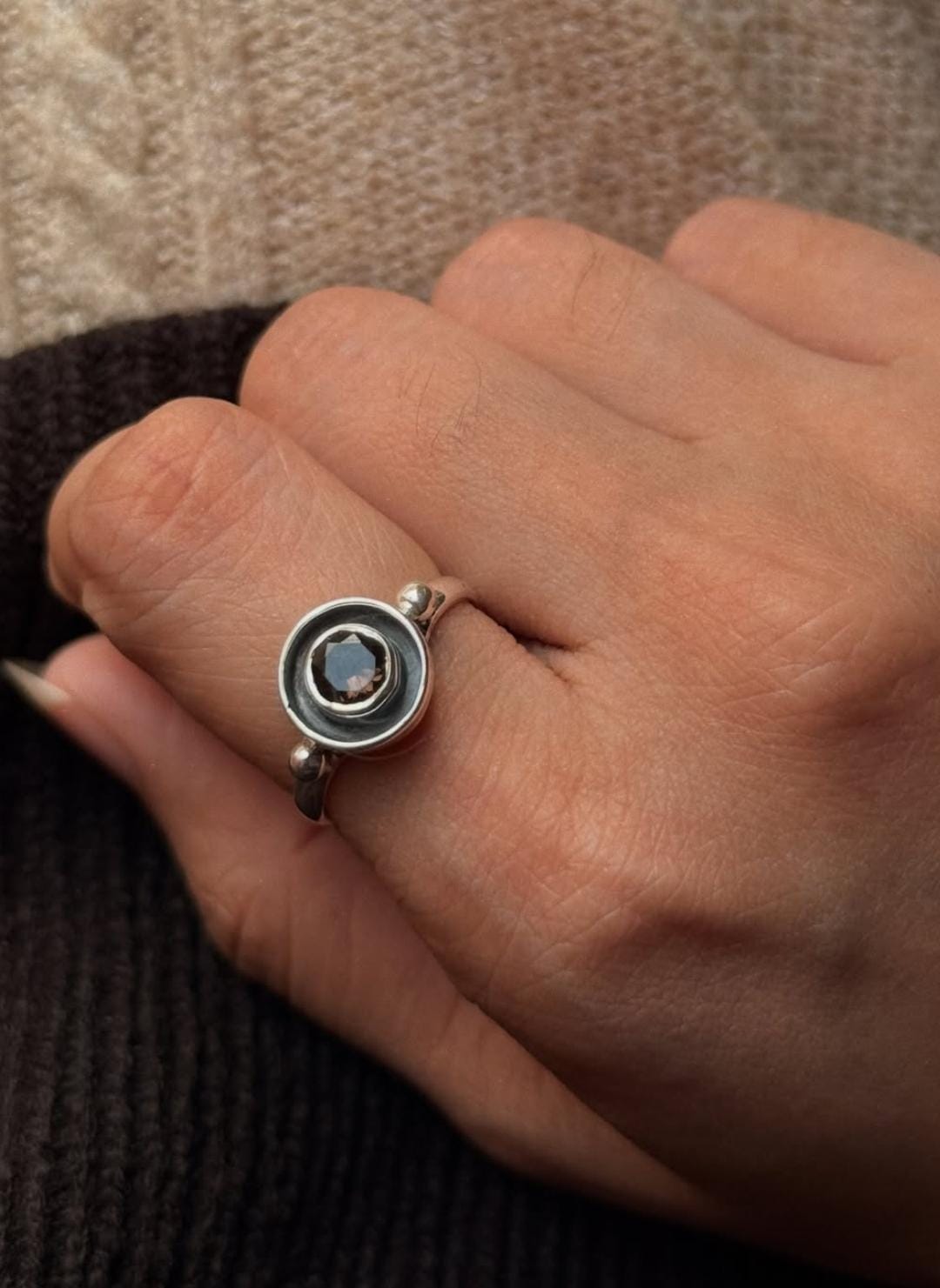 contemporary 925 sterling silver smokey quartz gemstone ring