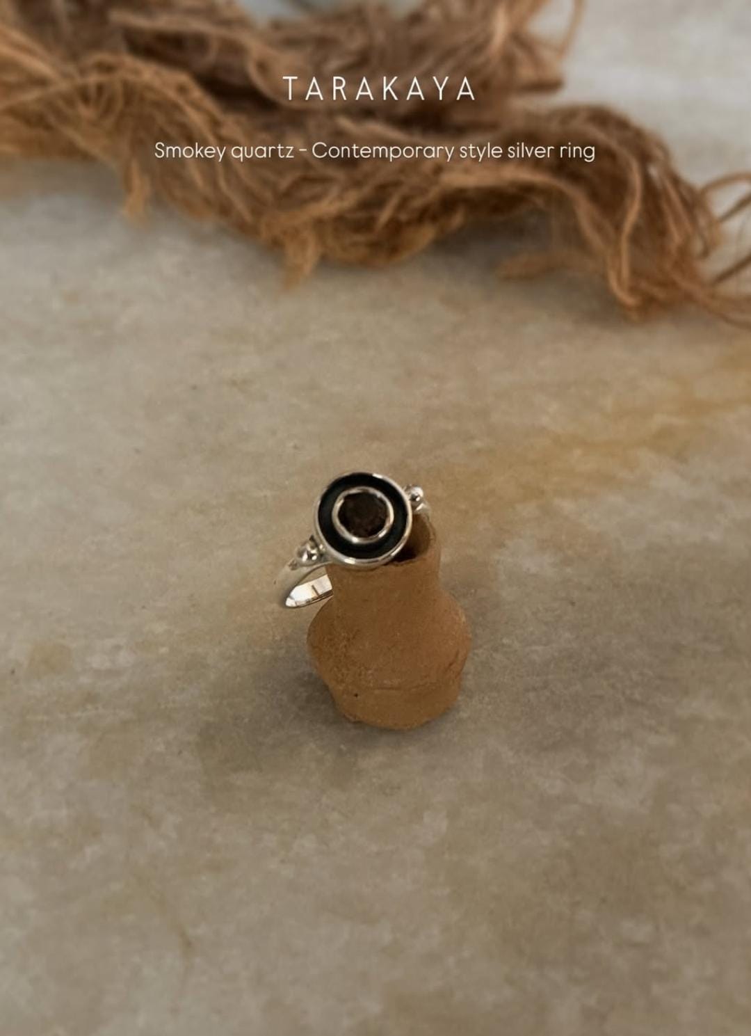 minimalist modern smokey quartz 925 sterling silver ring  
