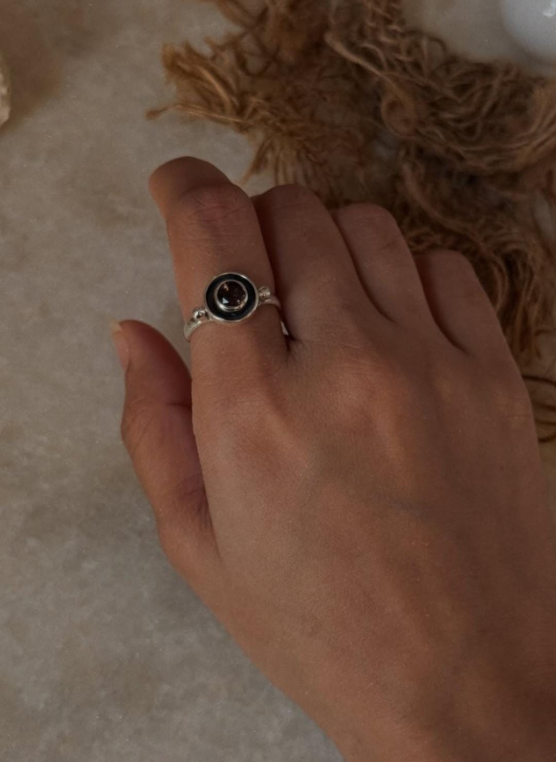 elegant 925 sterling silver smokey quartz contemporary band ring