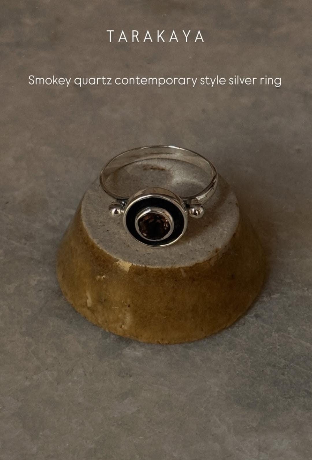 925 sterling silver smokey quartz contemporary style ring  