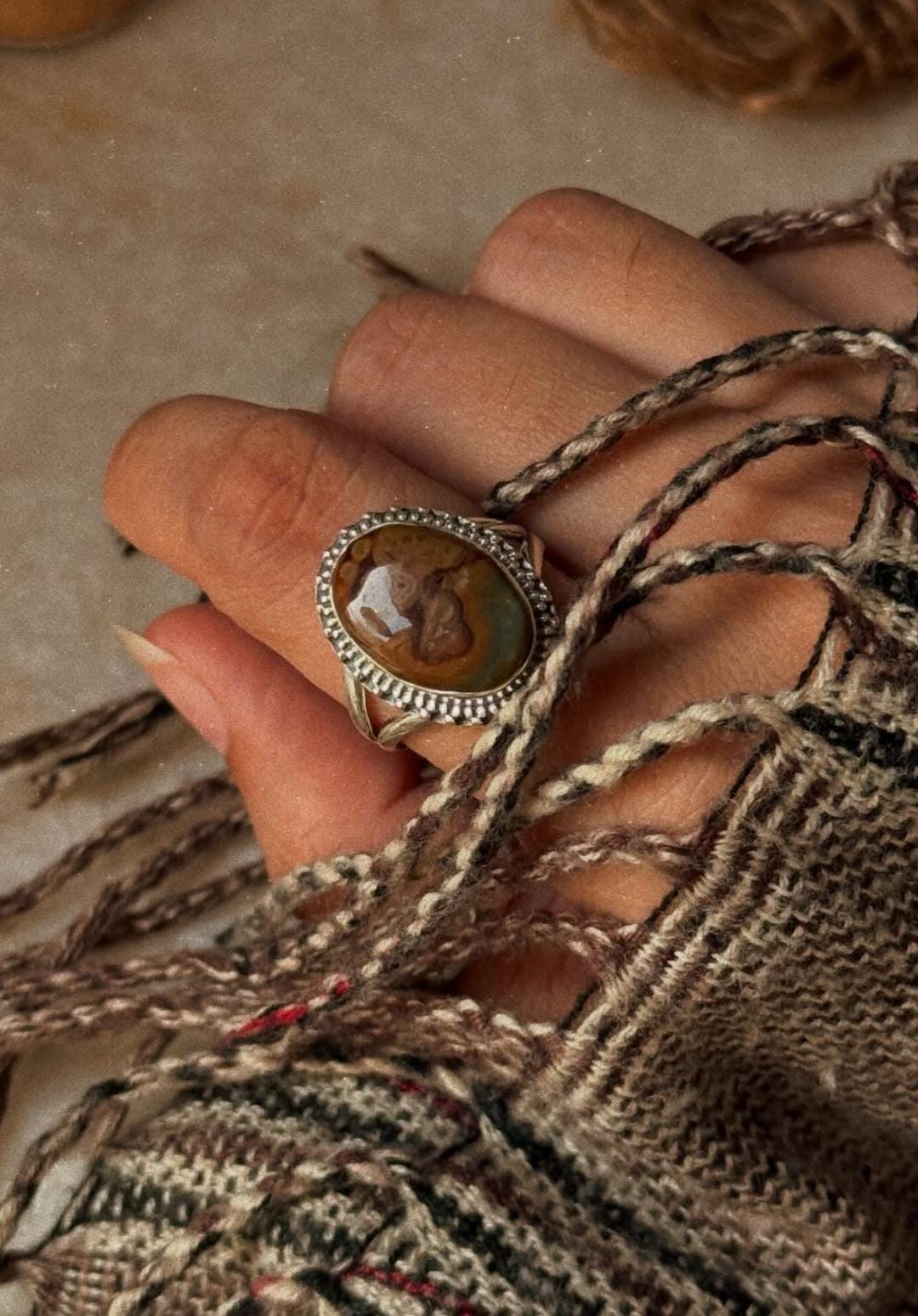 ethnic boho 925 sterling silver bloodstone gemstone ring