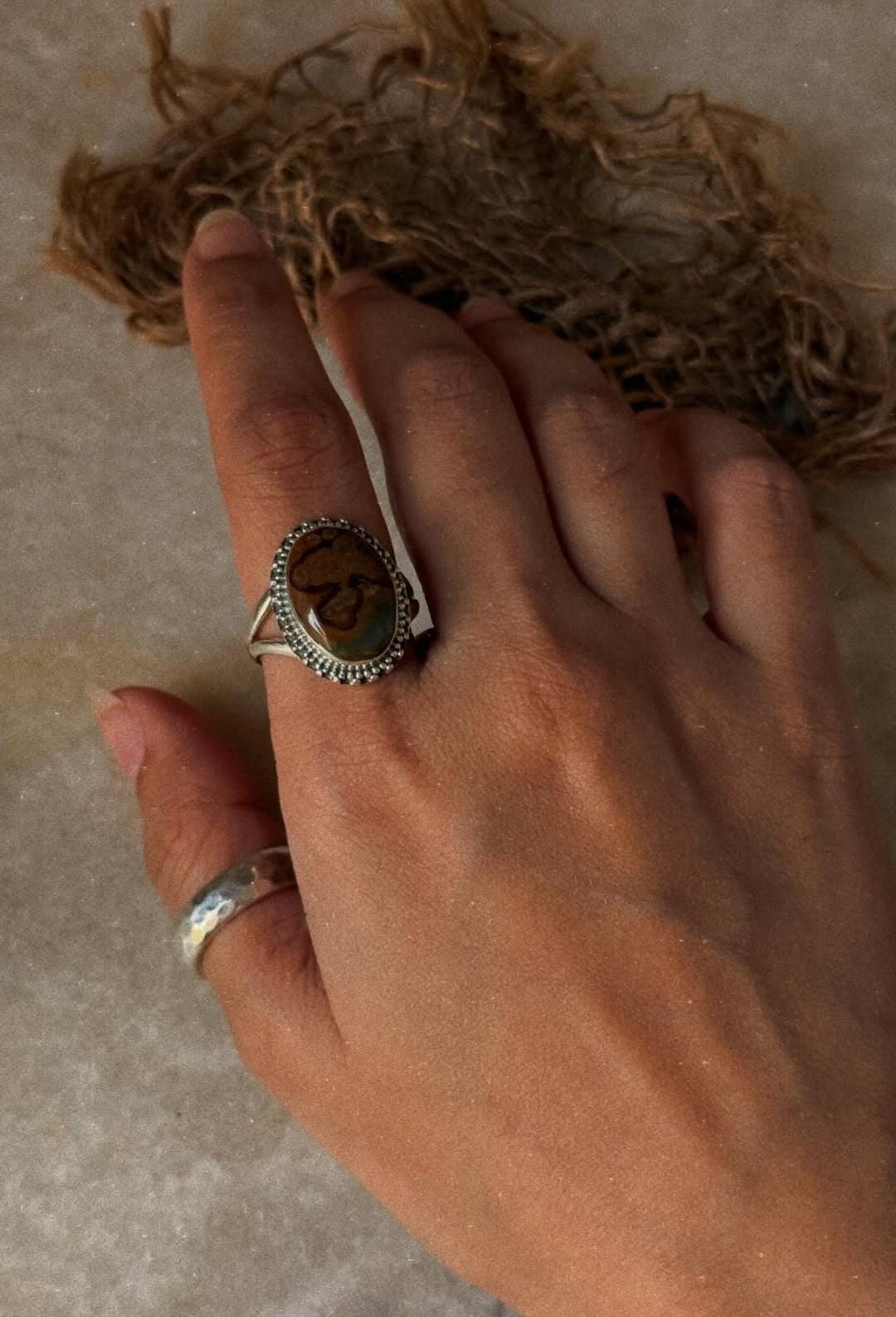  boho style 925 sterling silver bloodstone oval gemstone ring