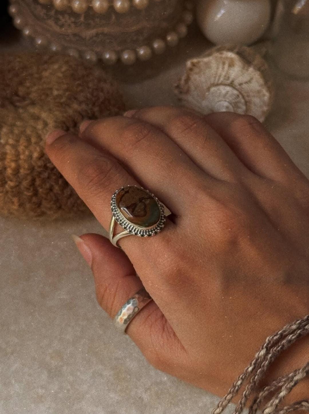 vintage boho bloodstone oval 925 sterling silver statement ring