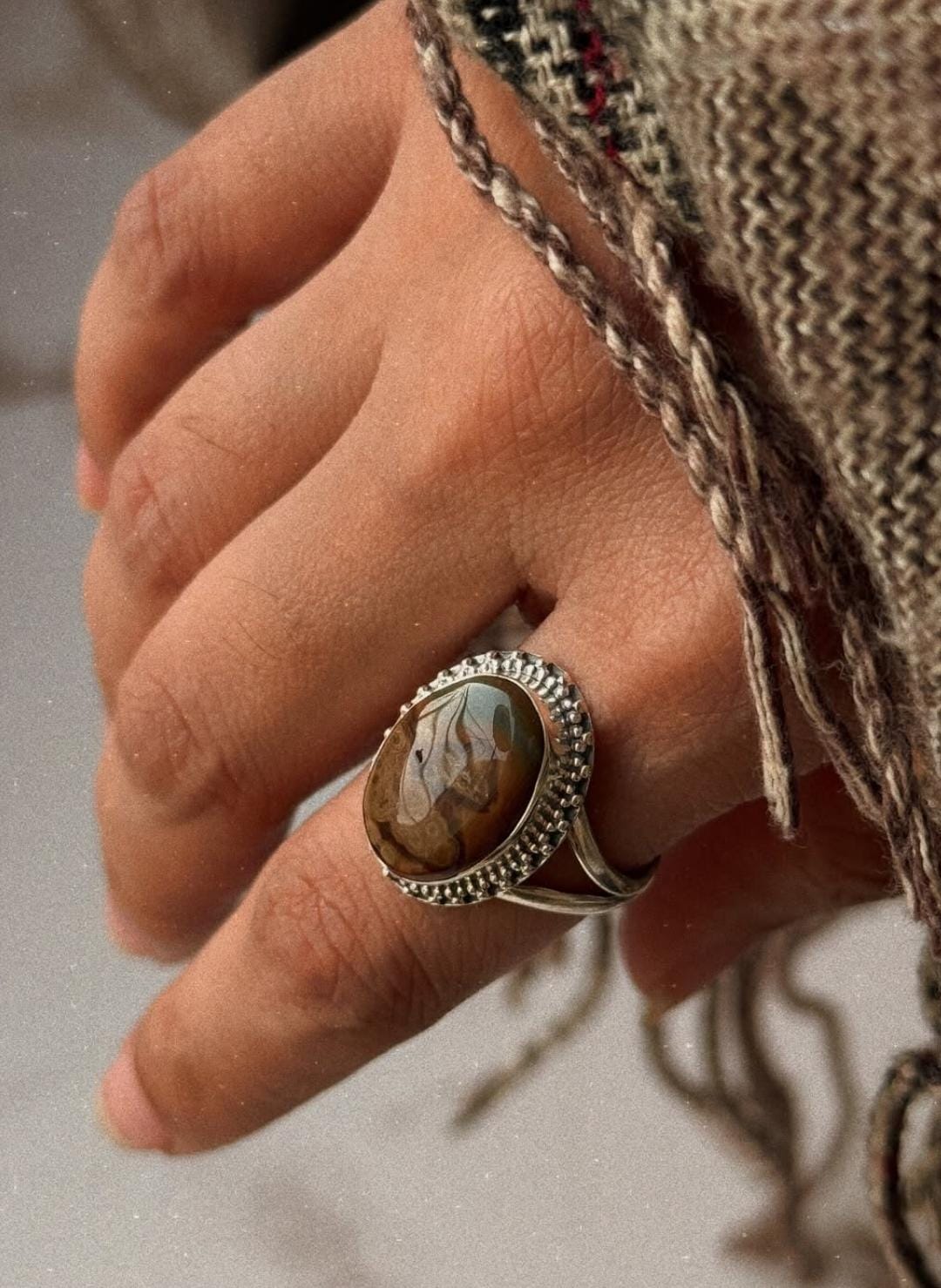 925 sterling silver bloodstone boho oval ring 