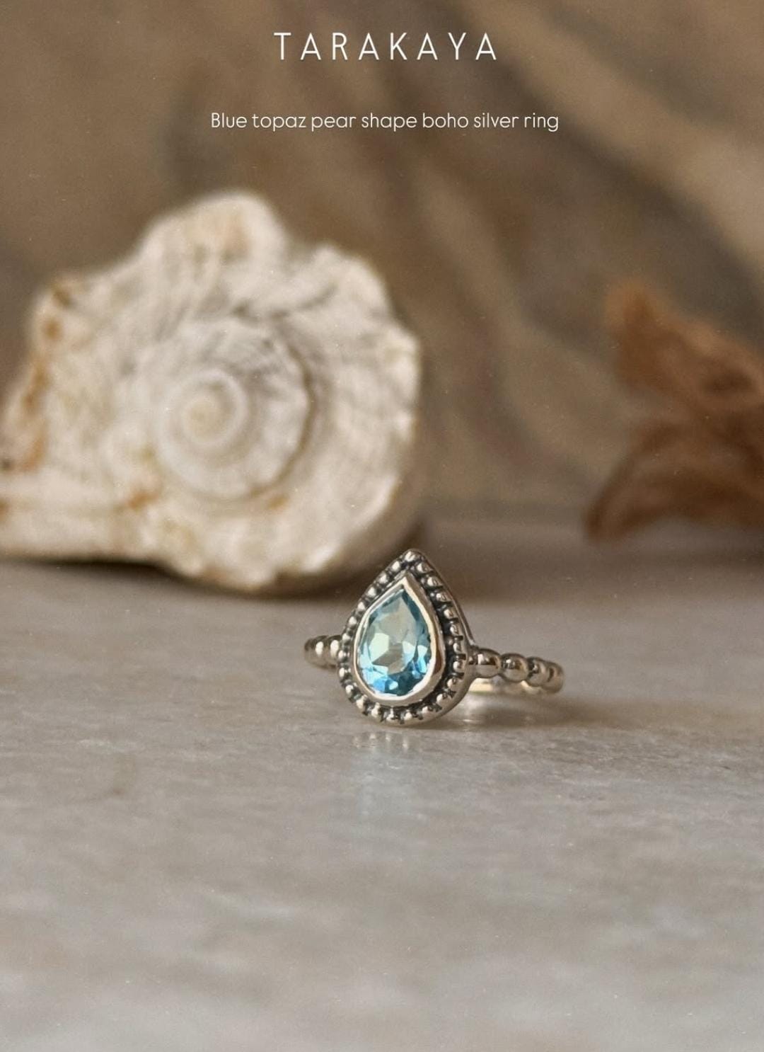 925 sterling silver blue topaz pear dot band ring  