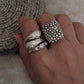 925 Sterling silver floral signet ring with pearls and chunky drop accents
