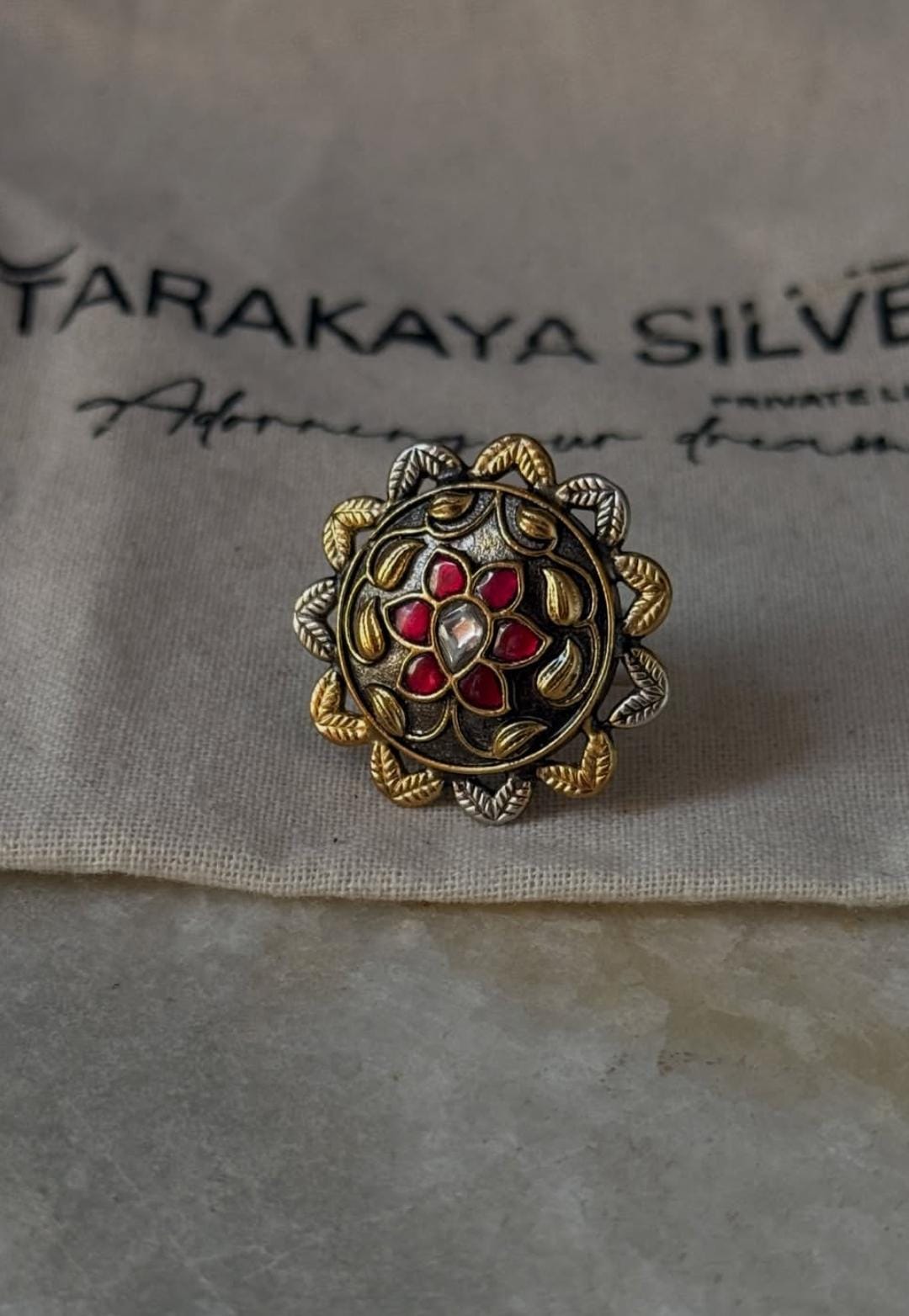 unique 925 sterling silver pink white flower adjustable ring