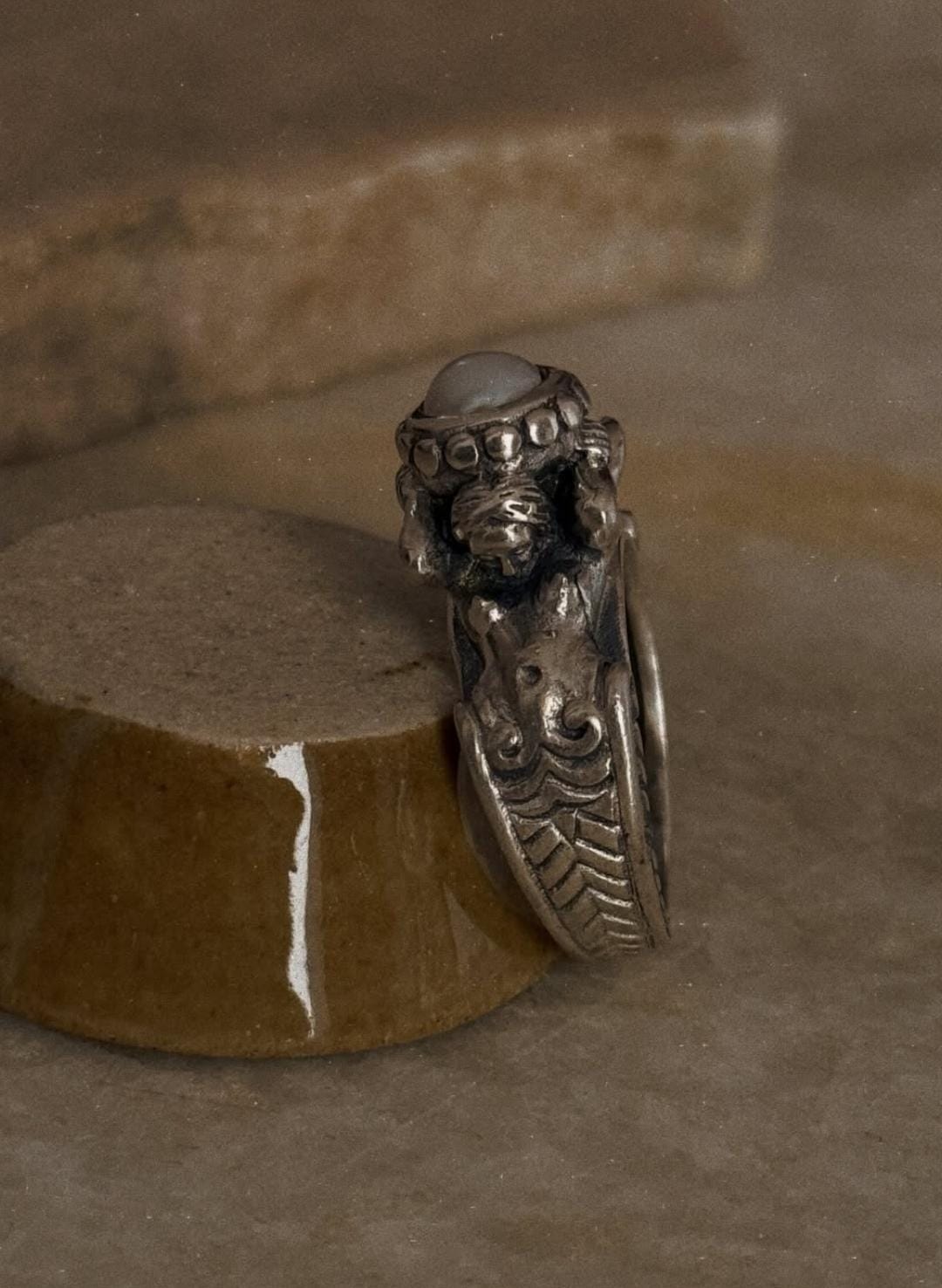 boho style 925 sterling silver twin sirens pearl ring