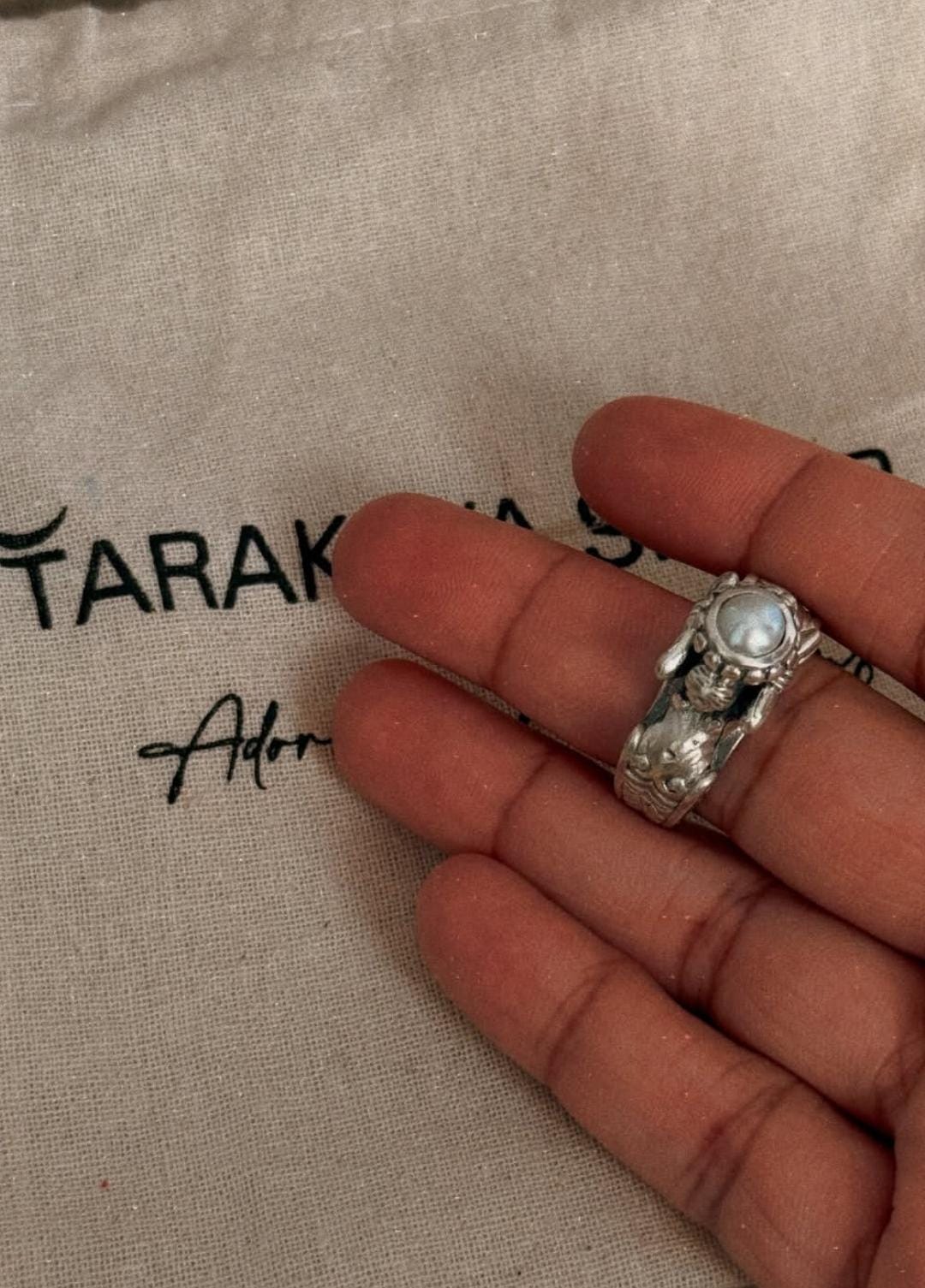 vintage-inspired twin sirens pearl 925 sterling silver ring  