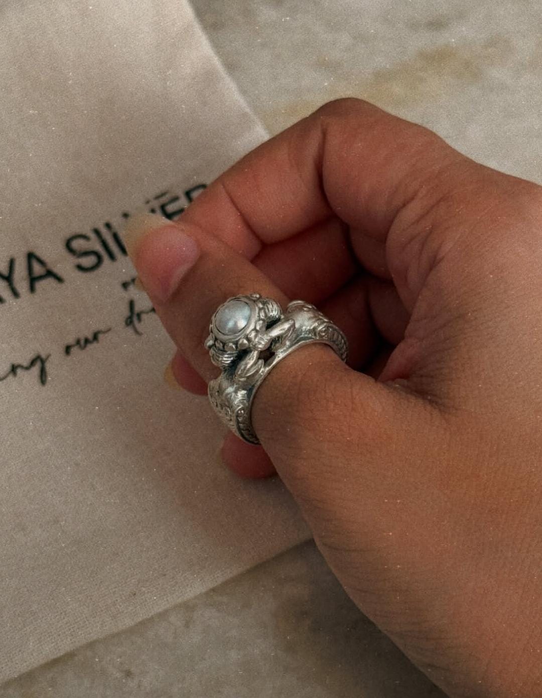 adjustable 925 sterling silver twin sirens pearl ring