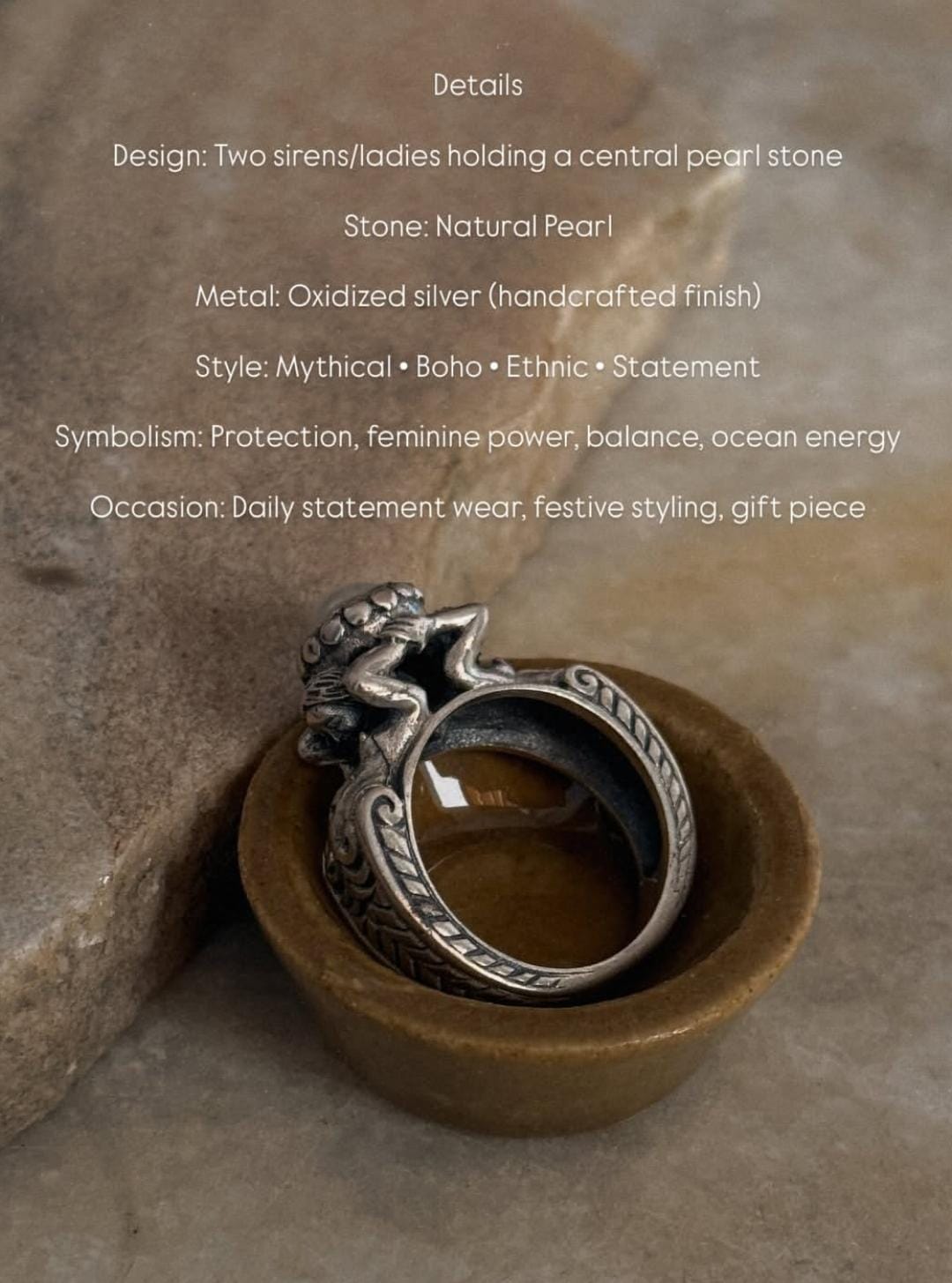 handcrafted 925 sterling silver twin sirens pearl ring