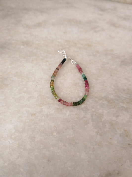 Multi Tourmaline 4MM Rondelle 925 Sterling Silver Bracelet