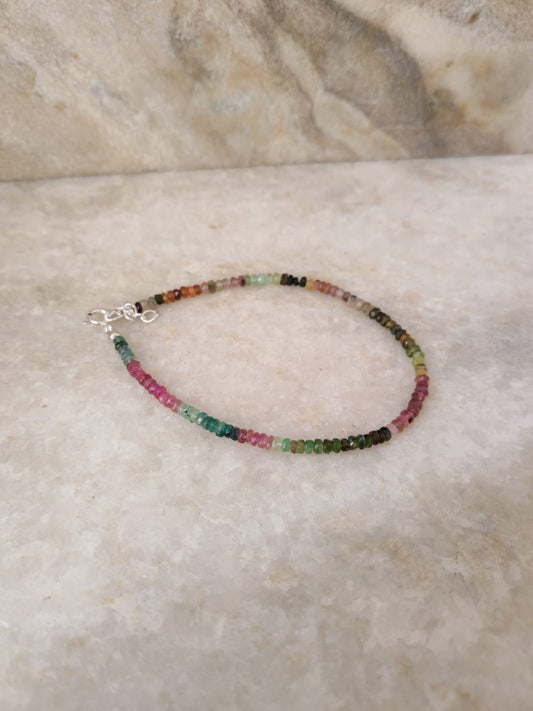 Multi Tourmaline 4mm Rondelle 925 Sterling Silver Anklet