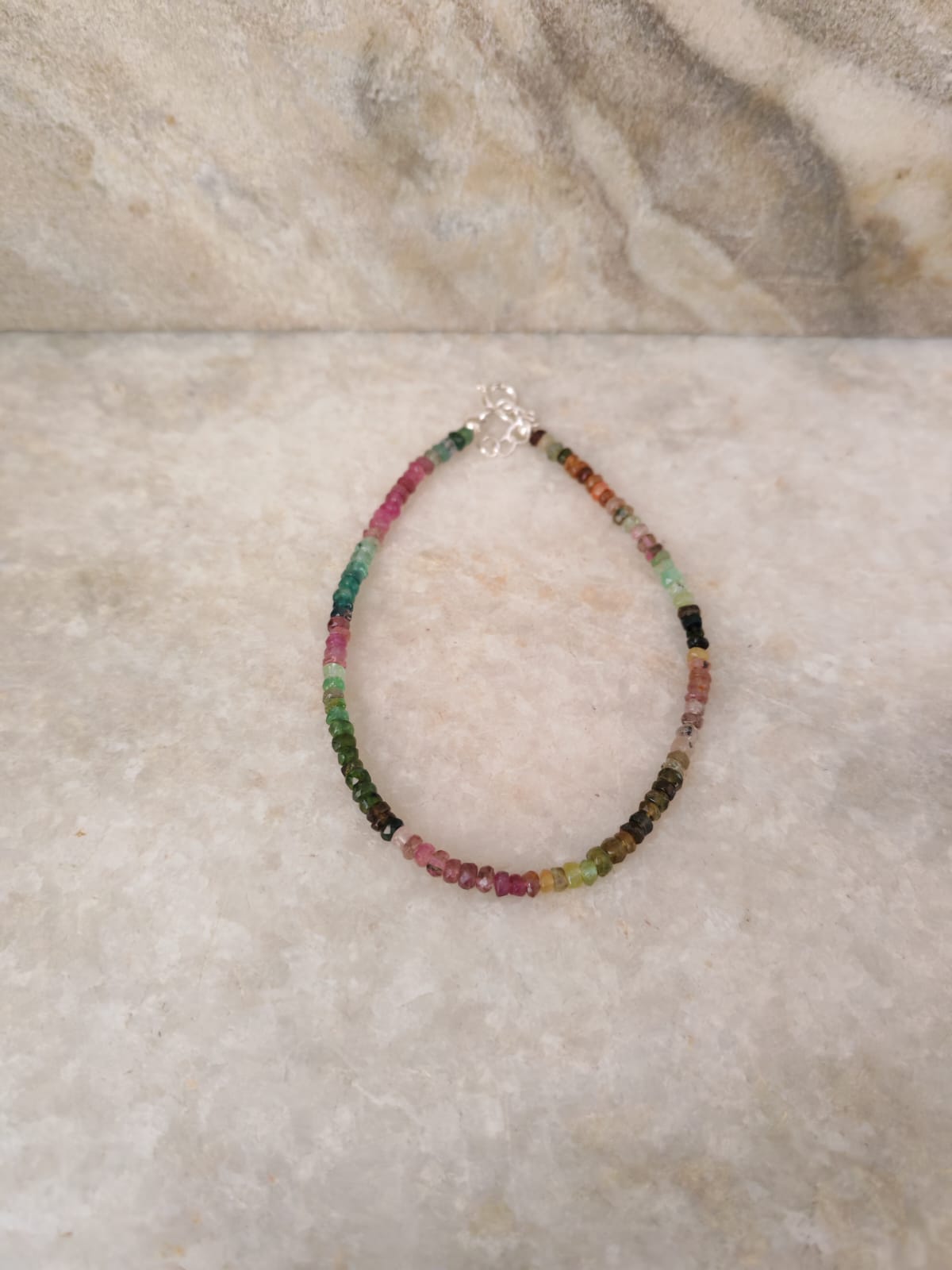 Multi Tourmaline 4mm Rondelle 925 Sterling Silver Anklet