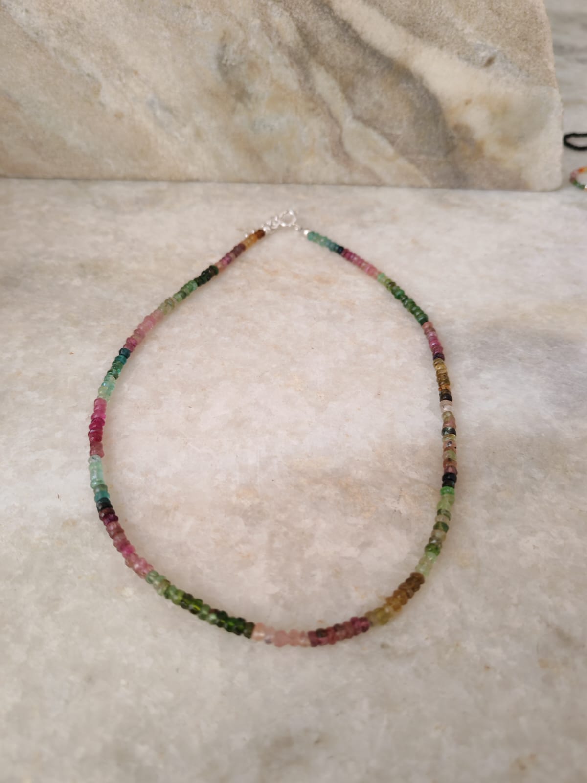 925 Sterling Silver Multi Tourmaline 4mm Rondelle Necklace