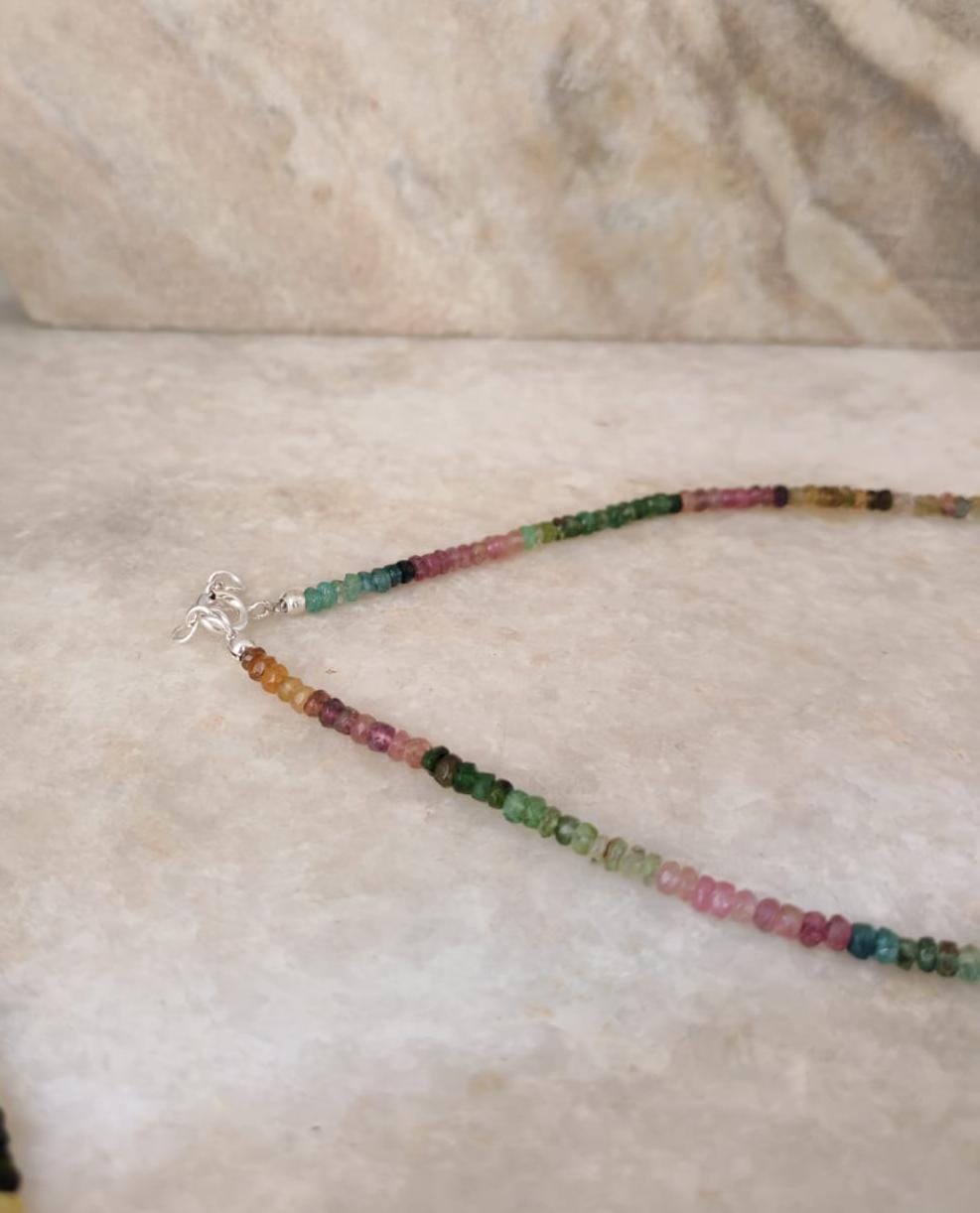 925 Sterling Silver Multi Tourmaline 4mm Rondelle Necklace