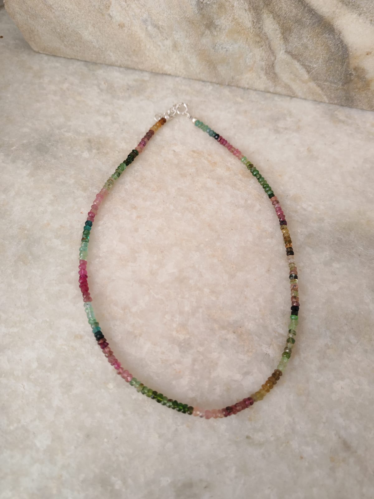 925 Sterling Silver Multi Tourmaline 4mm Rondelle Necklace