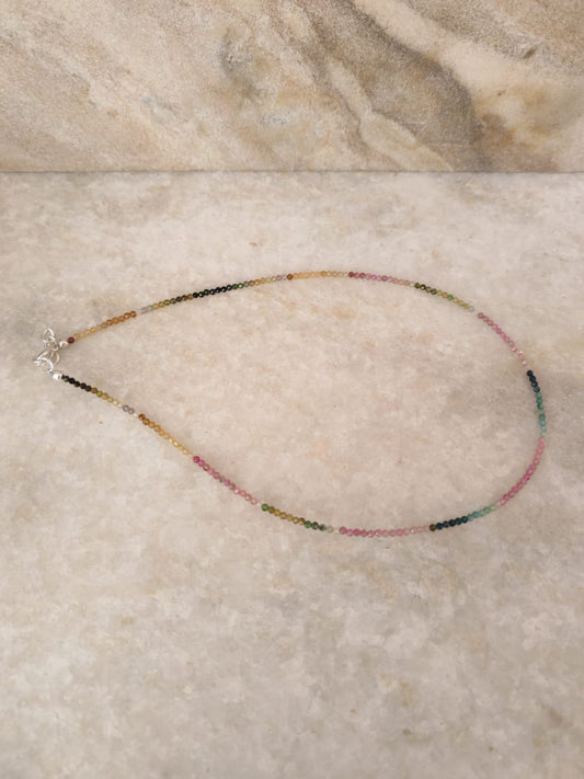 Multi Tourmaline Dark 2MM 925 Sterling Silver Necklace