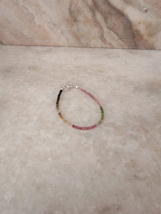 Multi Tourmaline 2mm Dark 925 Sterling Silver Bracelet