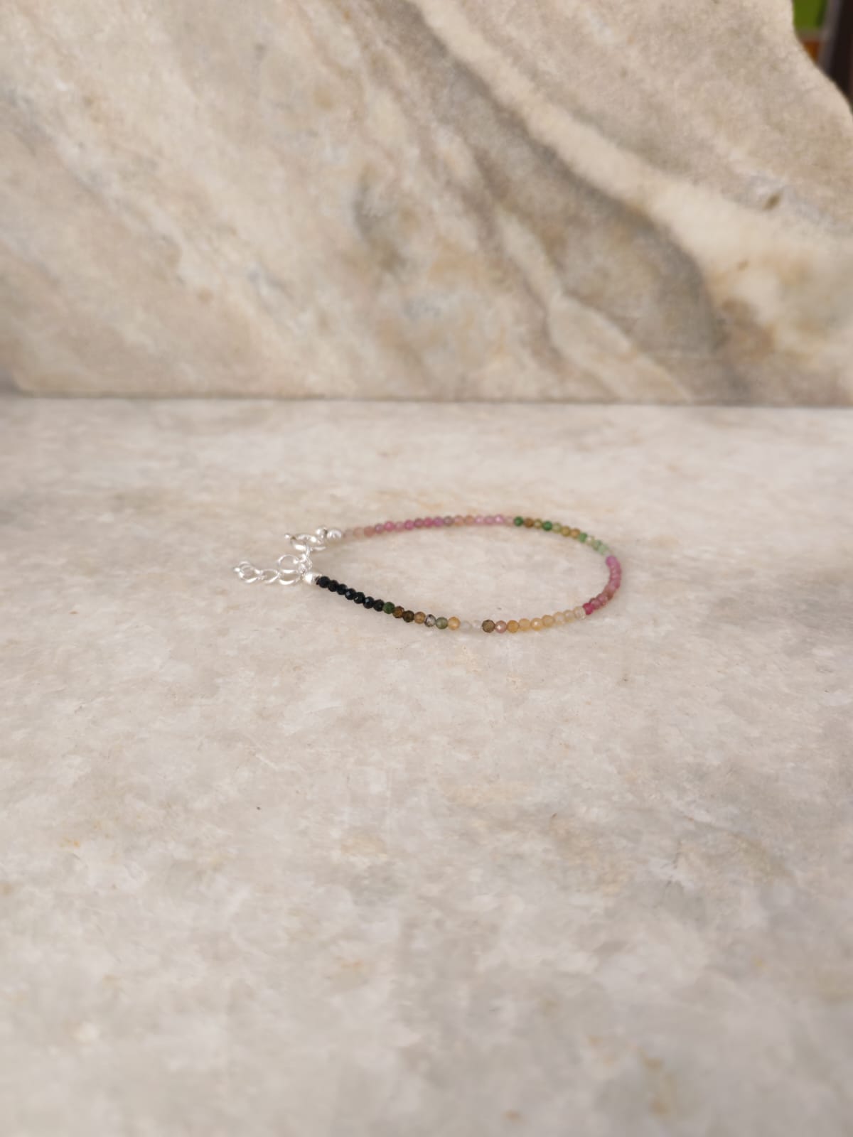 Multi Tourmaline 2mm Dark 925 Sterling Silver Bracelet
