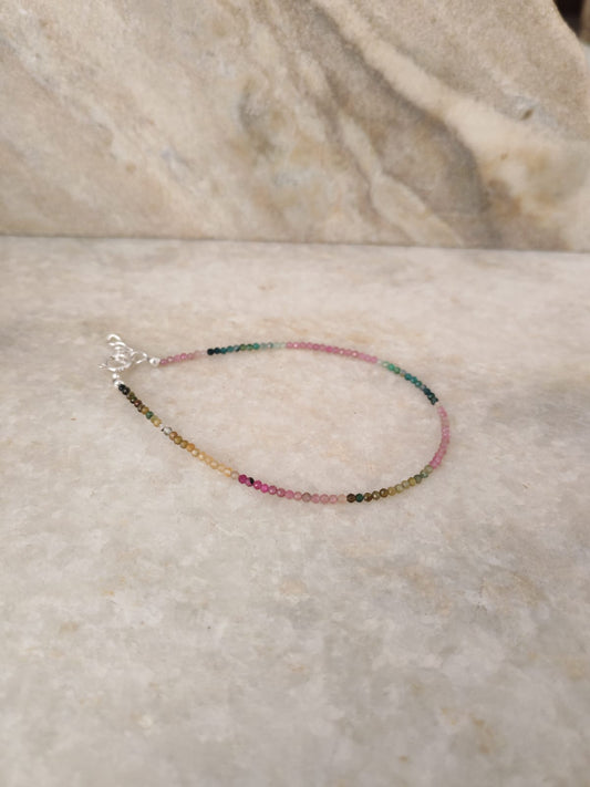 Multi Tourmaline 2mm Dark 925 Sterling Silver Anklet