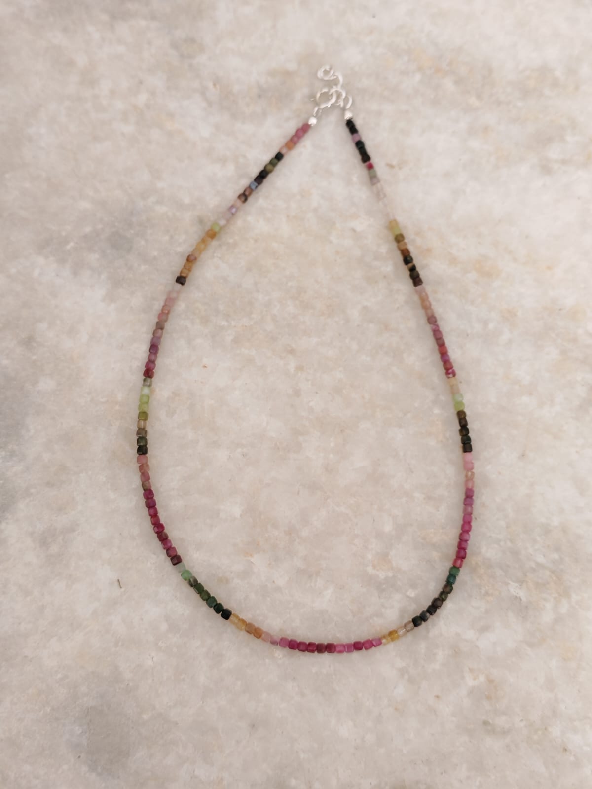 Multi Tourmaline Box Faceted 925 Sterling Silver Choker Necklace