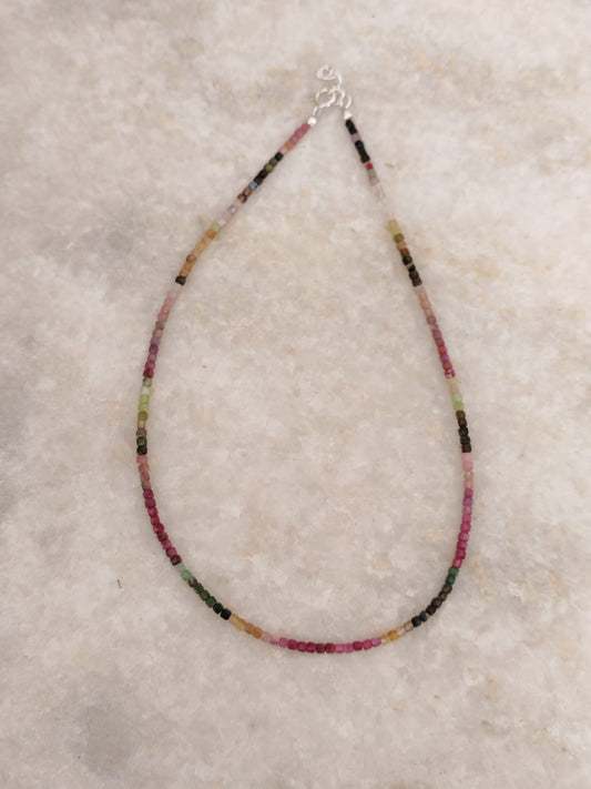 Multi Tourmaline Box Faceted 925 Sterling Silver Choker Necklace