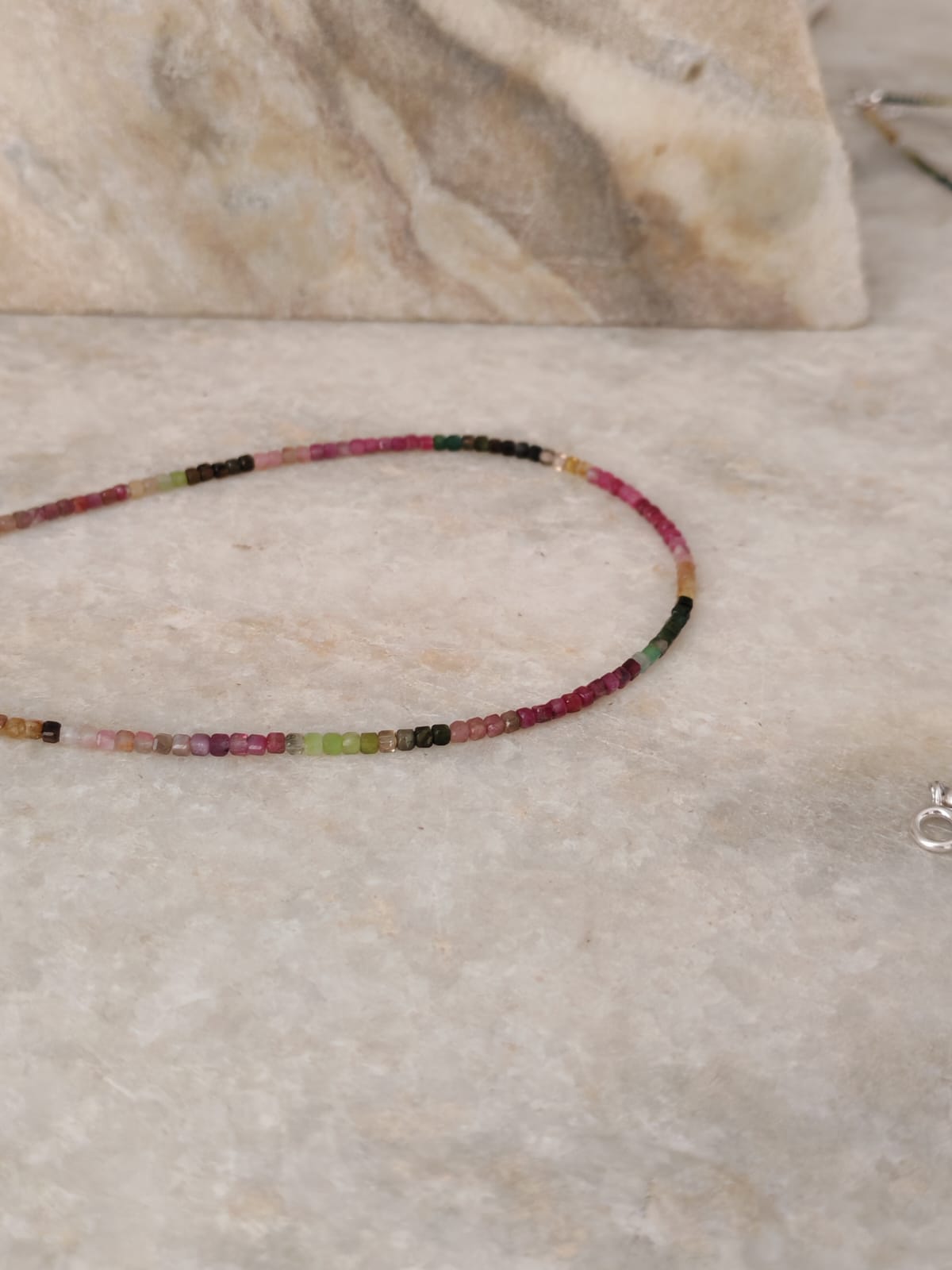 Multi Tourmaline Box Faceted 925 Sterling Silver Choker Necklace
