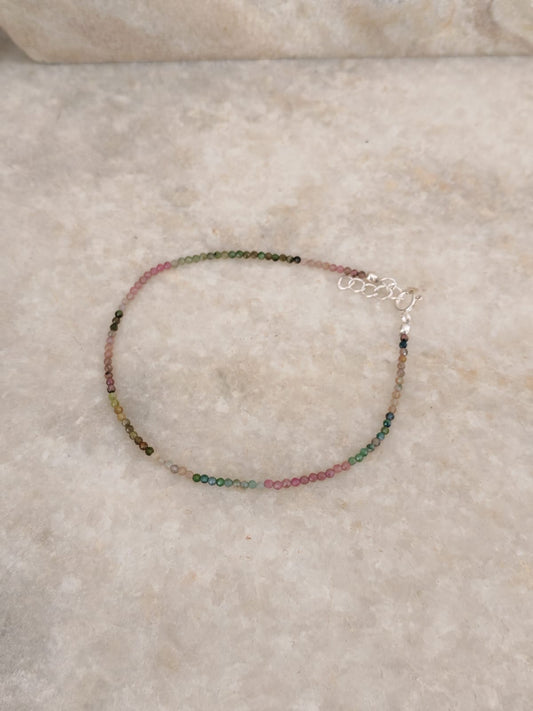 Multi Tourmaline 2mm Light 925 Sterling Silver Anklet