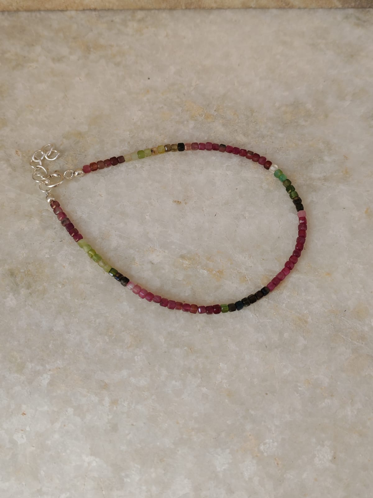 Multi Tourmaline Faceted Box 925 Sterling Silver Boho Anklet