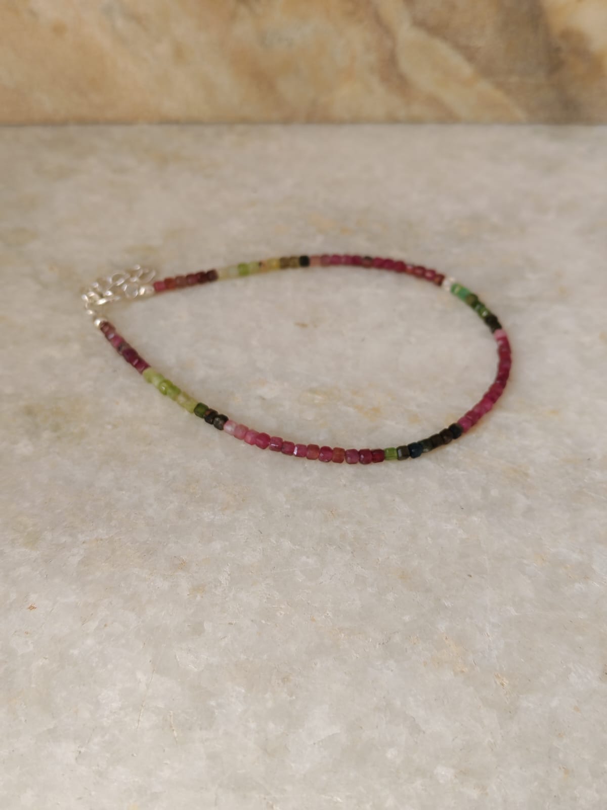 Multi Tourmaline Faceted Box 925 Sterling Silver Boho Anklet