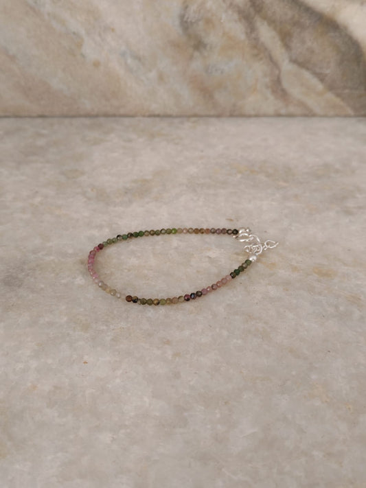 Multi Tourmaline 2mm Light 925 Sterling Silver Bracelet