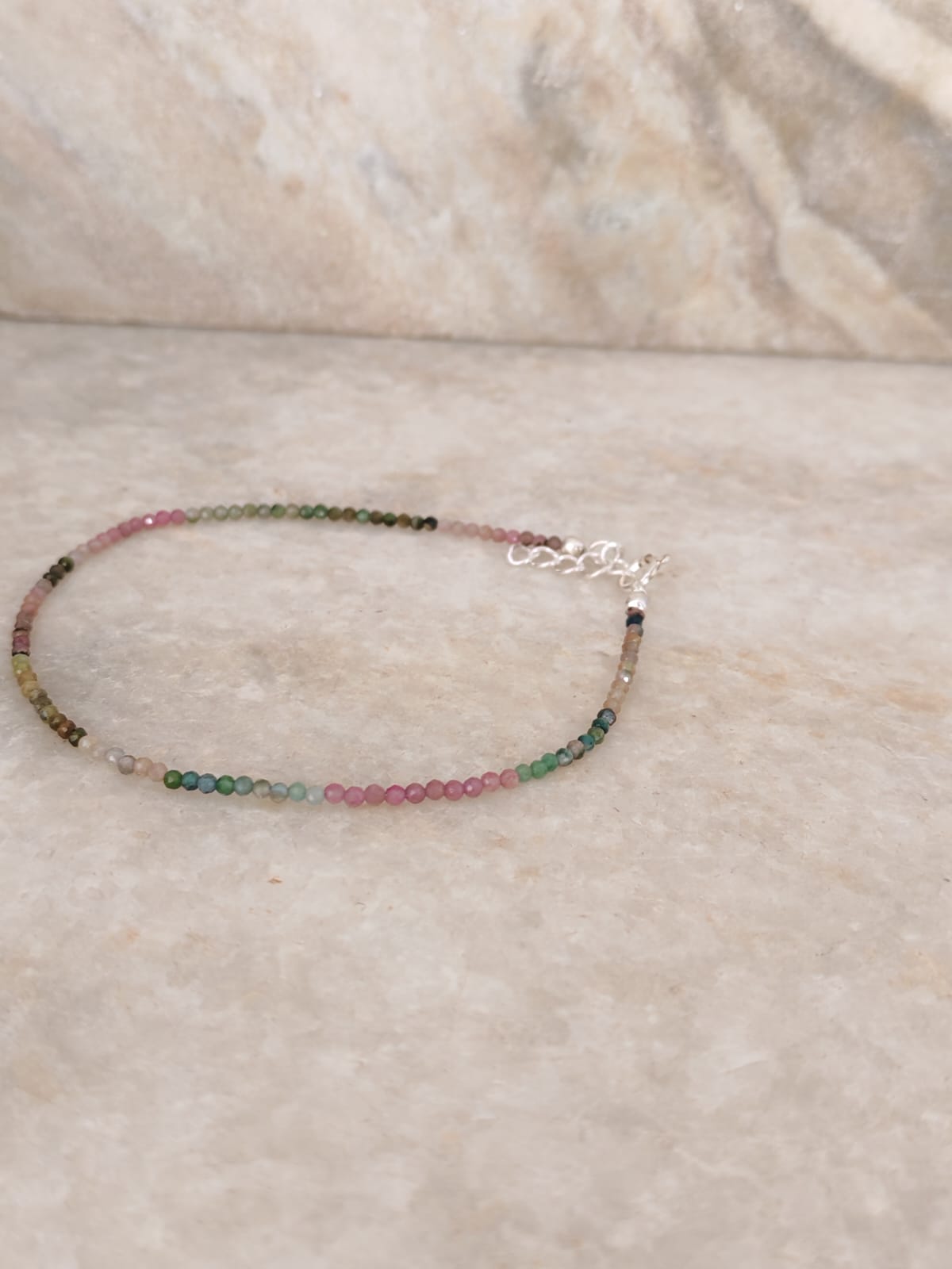 Multi Tourmaline 2mm Light 925 Sterling Silver Anklet