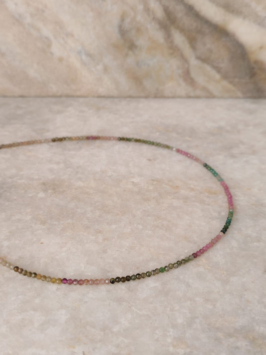 Multi Tourmaline 2mm Light 925 Sterling Silver Necklace
