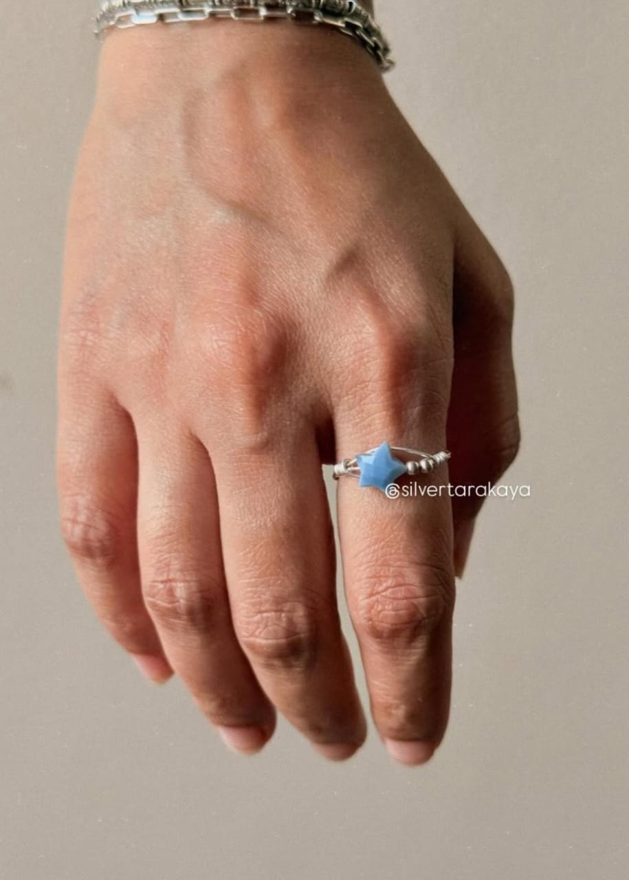 925 Sterling Silver Blue Opal Star Wire Wrapped Handcrafted Ring