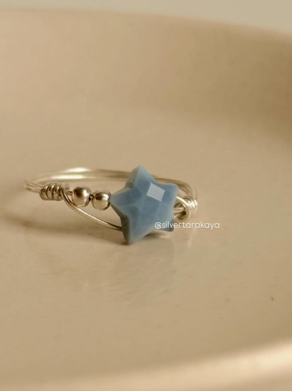 925 Sterling Silver Blue Opal Star Wire Wrapped Handcrafted Ring