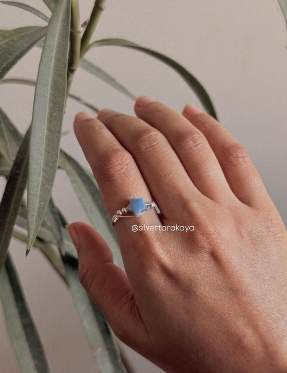 925 Sterling Silver Blue Opal Star Wire Wrapped Handcrafted Ring