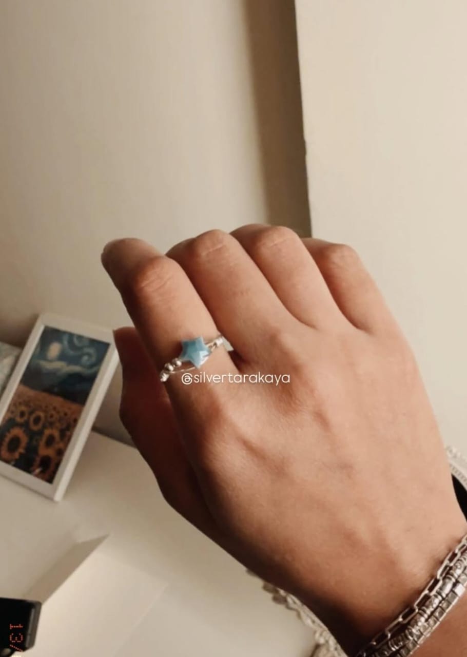 925 Sterling Silver Blue Opal Star Wire Wrapped Handcrafted Ring