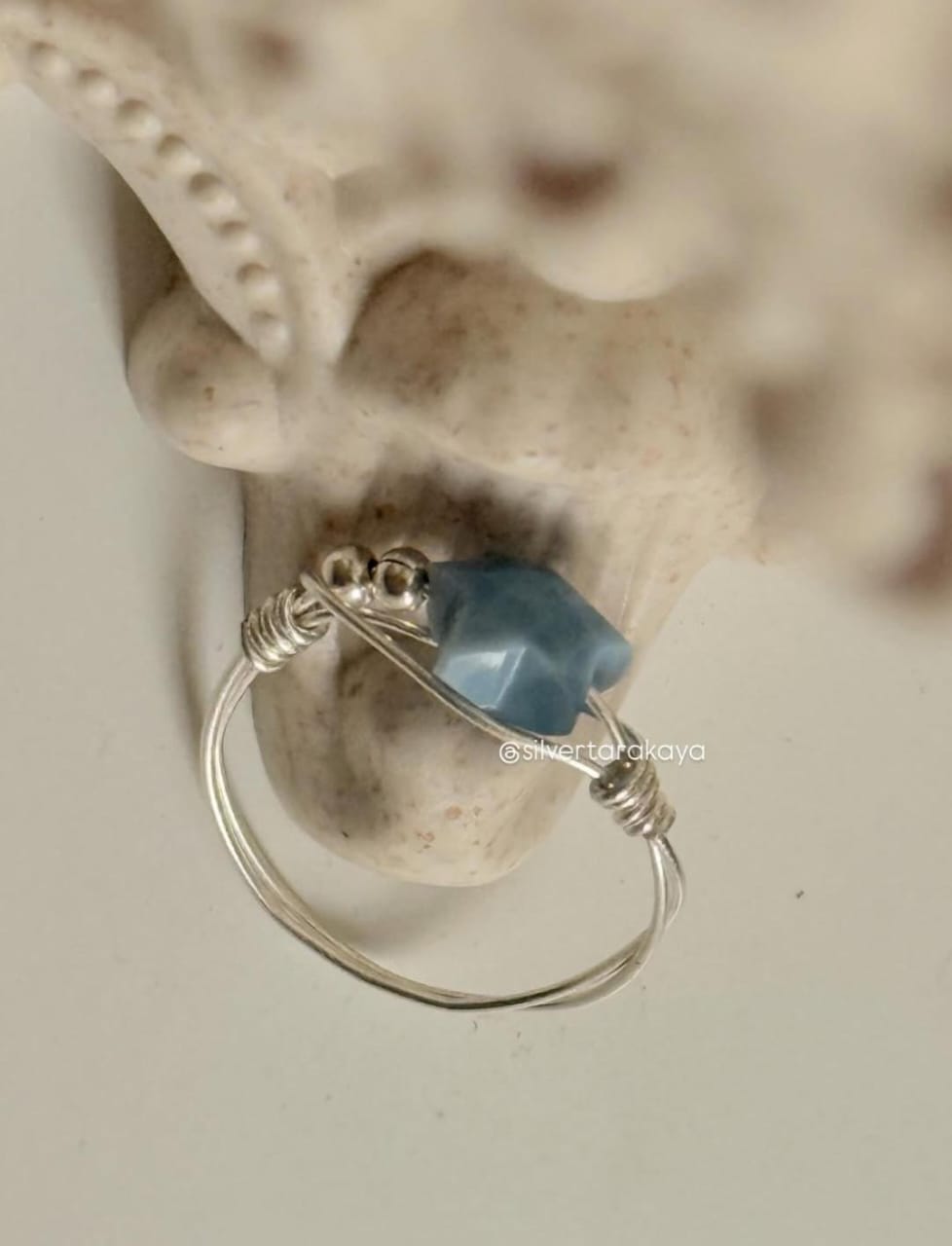 925 Sterling Silver Blue Opal Star Wire Wrapped Handcrafted Ring