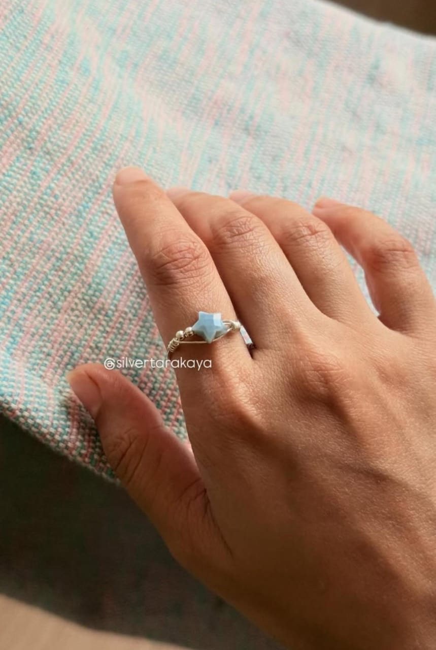 925 Sterling Silver Blue Opal Star Wire Wrapped Handcrafted Ring