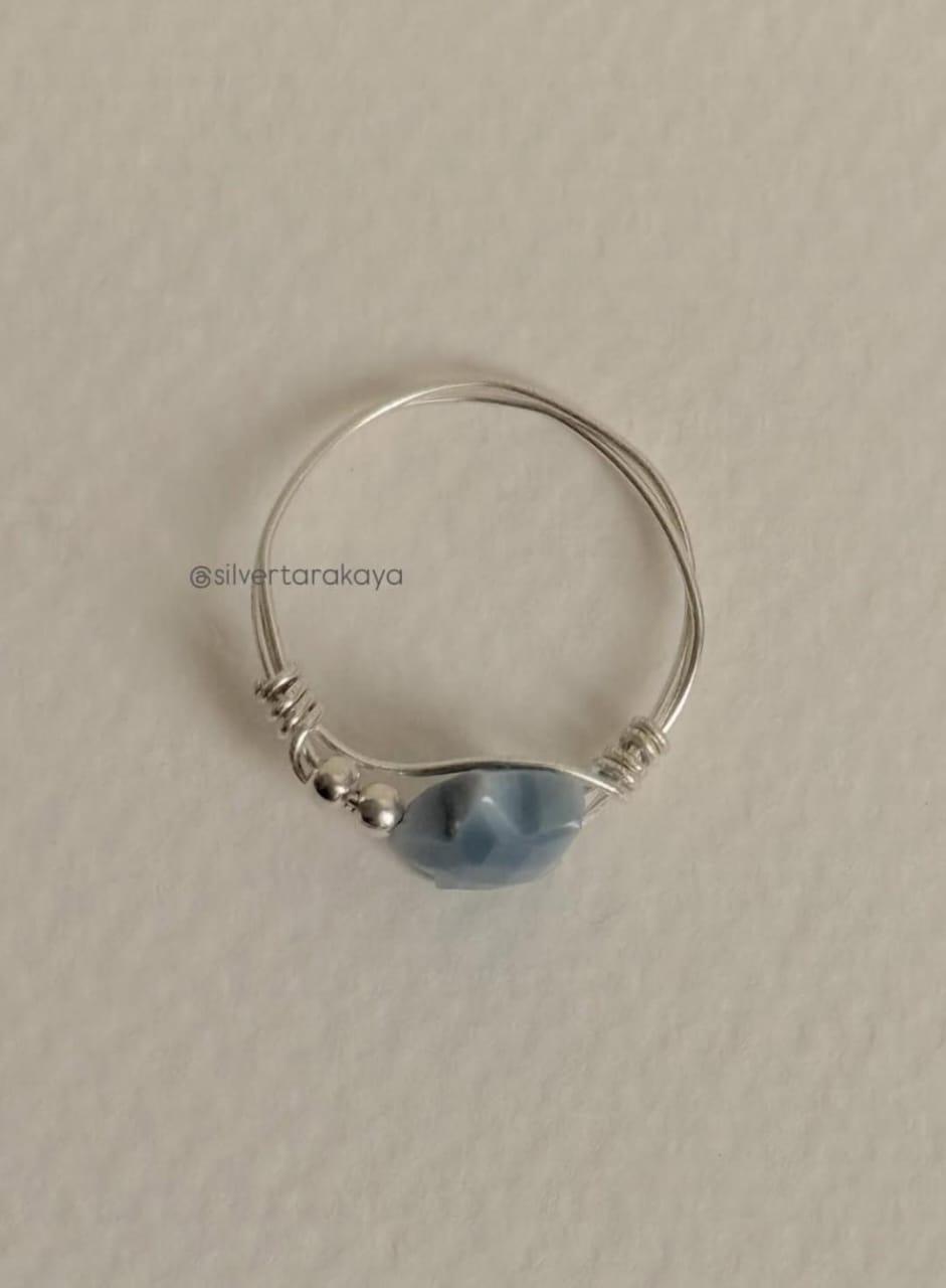 925 Sterling Silver Blue Opal Star Wire Wrapped Handcrafted Ring