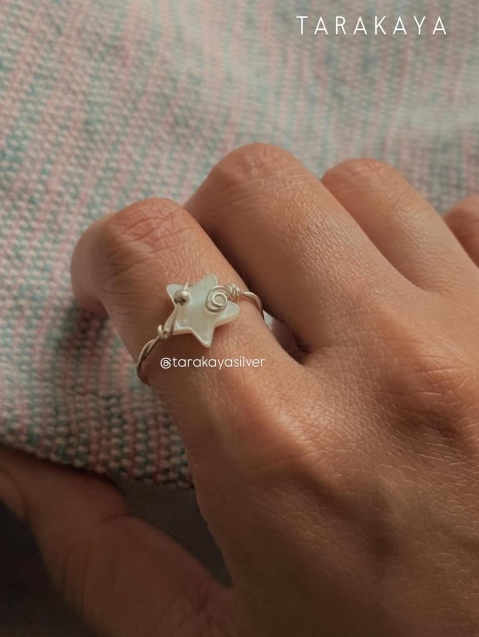 925 Sterling Silver Mother Of Pearl Star Wire Wrapped Handcrafted Ring
