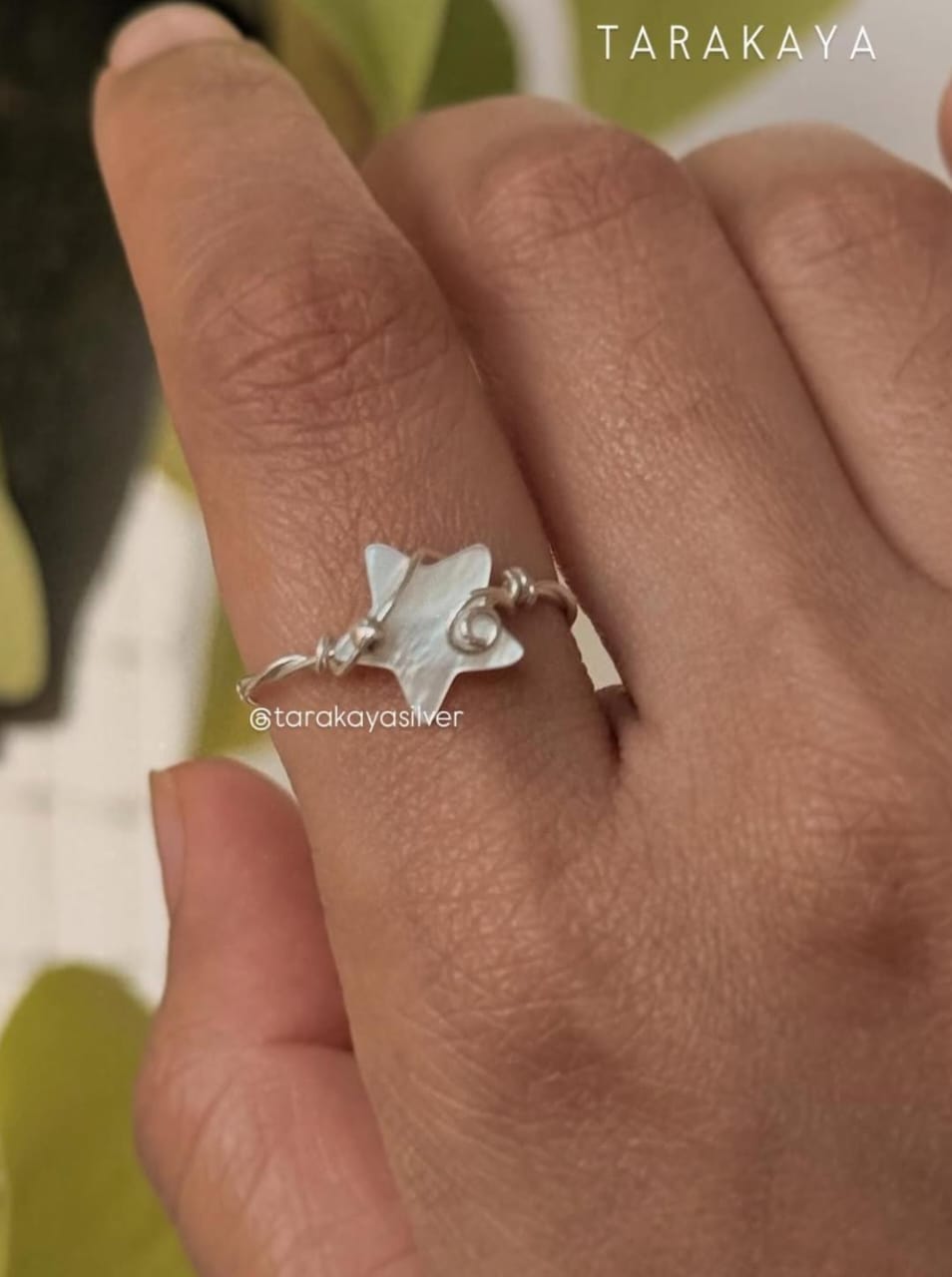 925 Sterling Silver Mother Of Pearl Star Wire Wrapped Handcrafted Ring