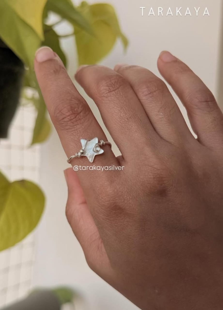 925 Sterling Silver Mother Of Pearl Star Wire Wrapped Handcrafted Ring