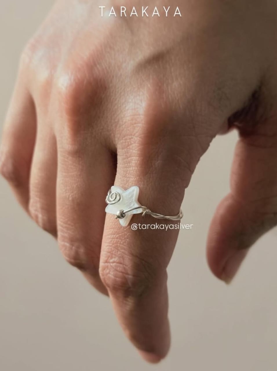 925 Sterling Silver Mother Of Pearl Star Wire Wrapped Handcrafted Ring