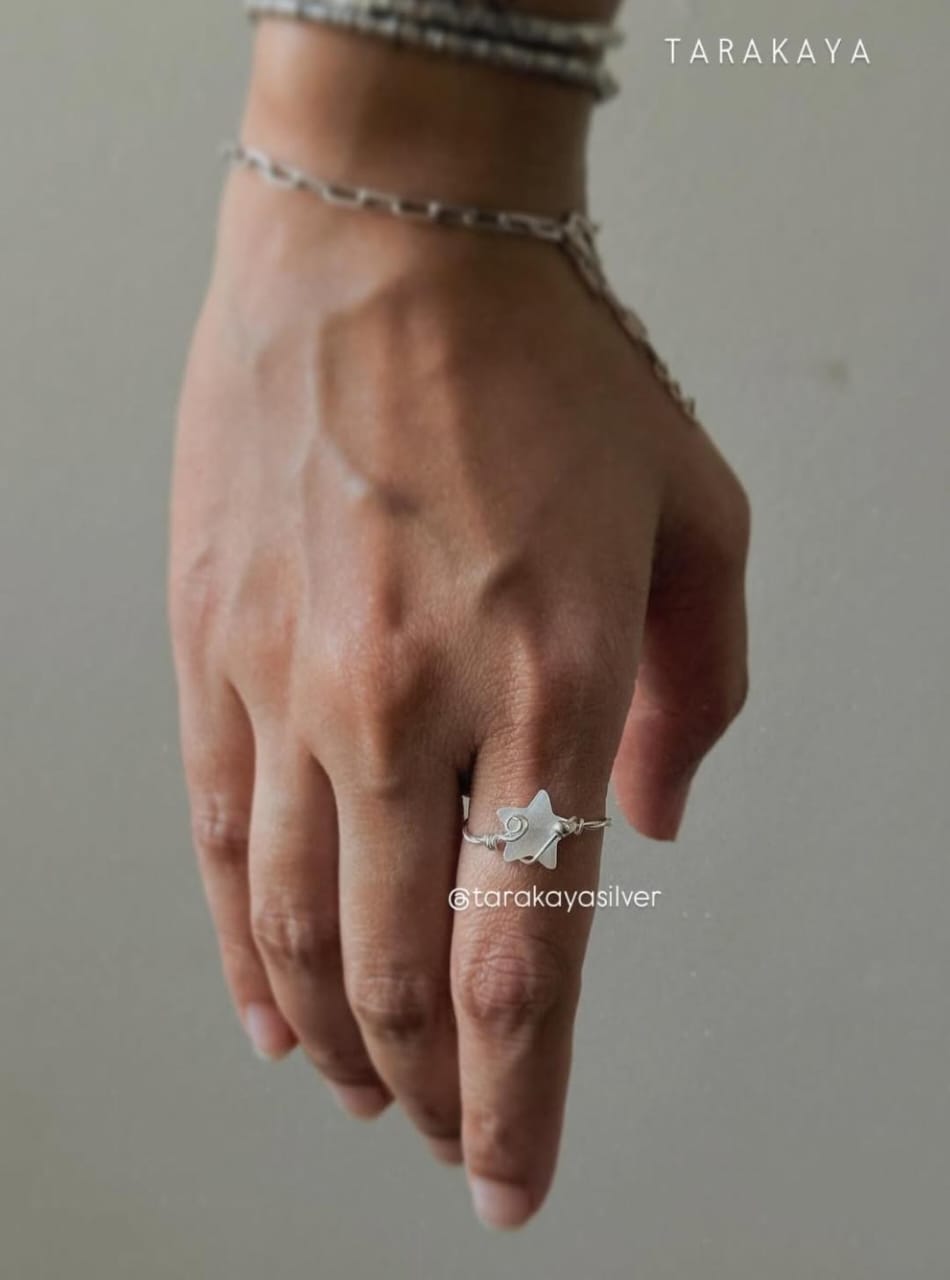 925 Sterling Silver Mother Of Pearl Star Wire Wrapped Handcrafted Ring