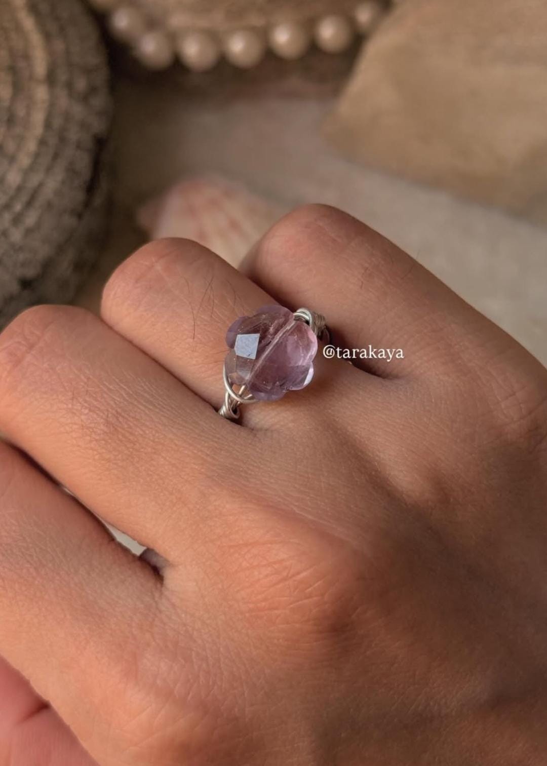 925 Sterling Silver Amethyst Flower Wire Wrapped Handcrafted Ring