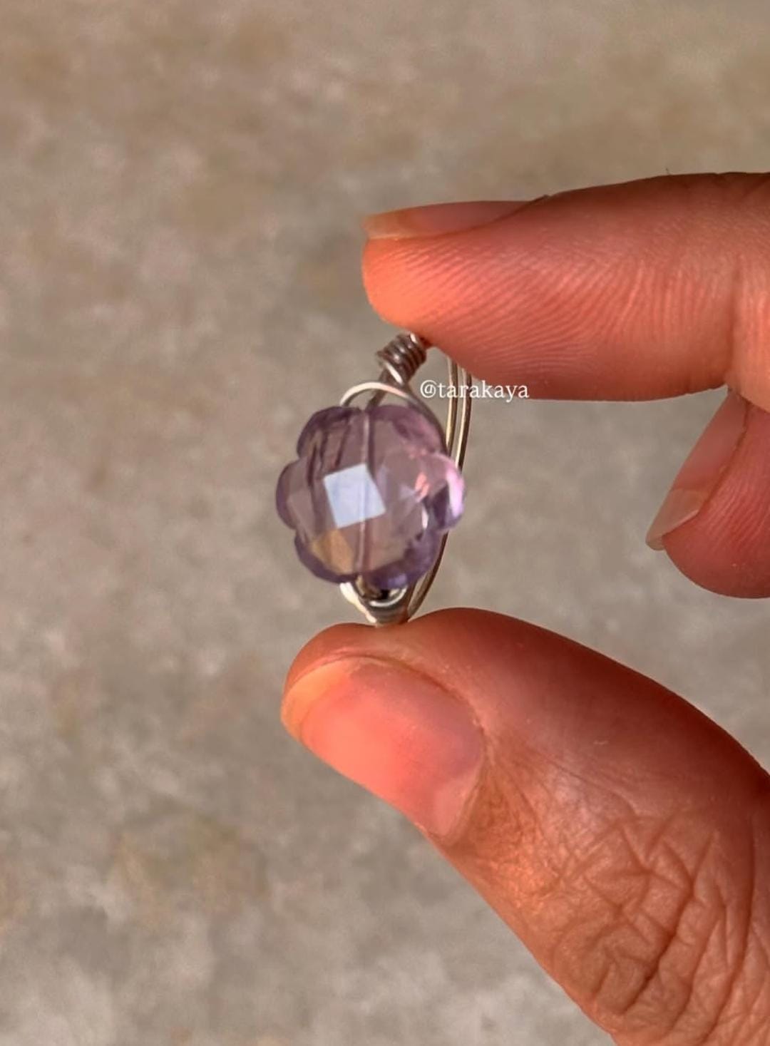 925 Sterling Silver Amethyst Flower Wire Wrapped Handcrafted Ring