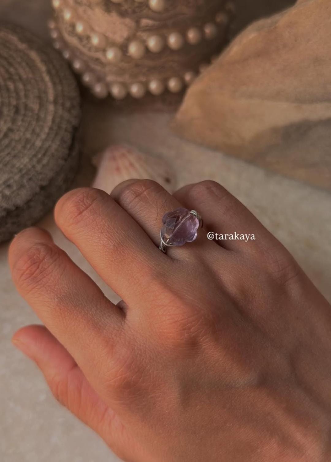 925 Sterling Silver Amethyst Flower Wire Wrapped Handcrafted Ring