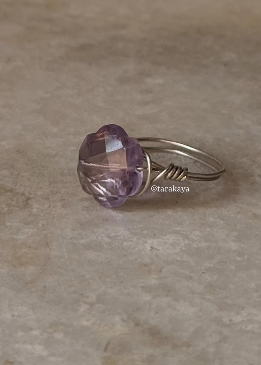 925 Sterling Silver Amethyst Flower Wire Wrapped Handcrafted Ring